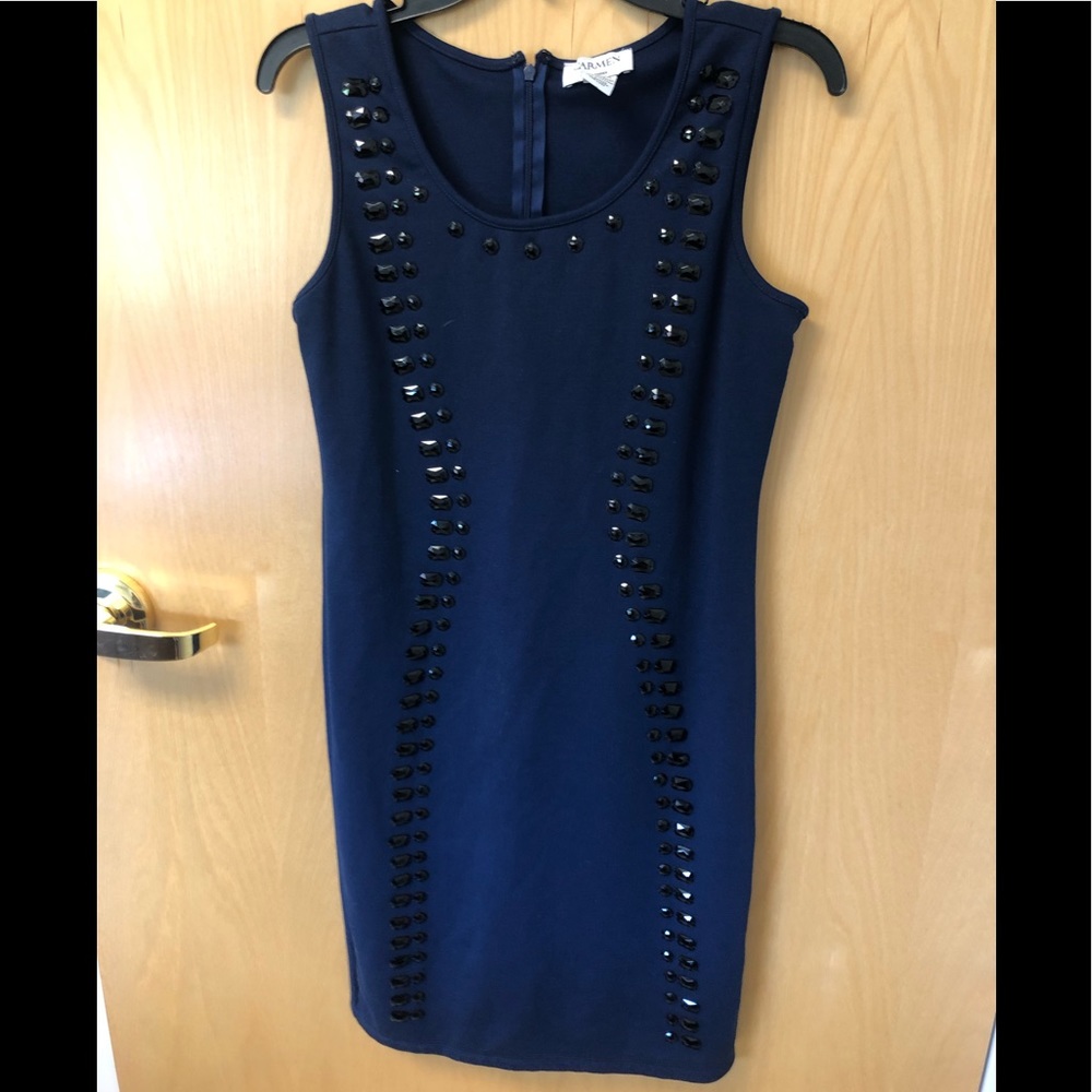 Carmen Marc Valvo Blue Studded contouring dress Size Small